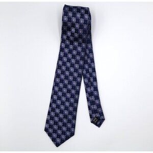 Ike Behar 100% Silk Necktie Navy Blue Silver Woven Cirle Diamonds